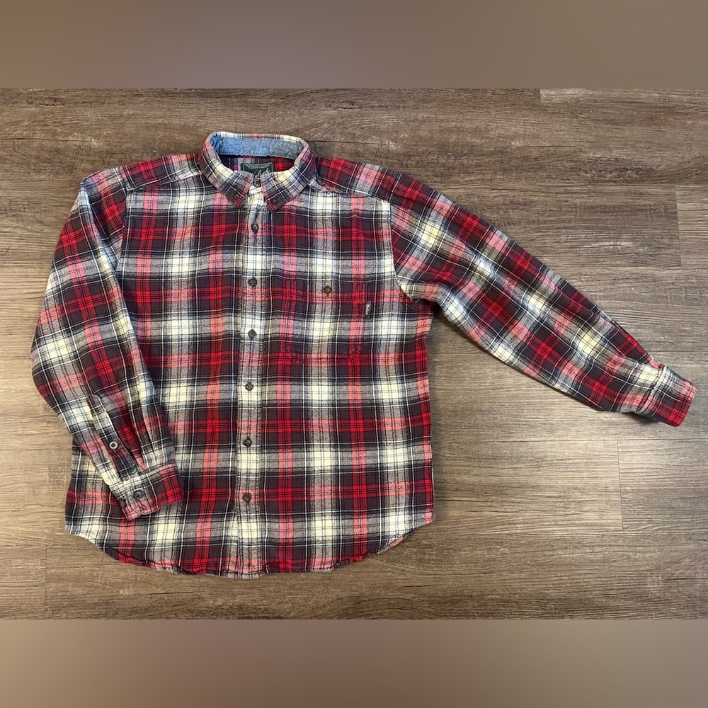 Woolrich Shirt Mens Large Red & Black Plaid Flannel Oxbow Bend‎ Lumberjack B28